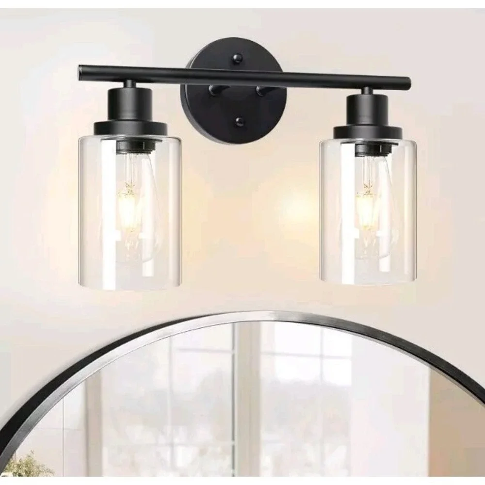 Unicozin 2 Light Vanity Lights, Black Wall Sconce Light with Clear Glass,...